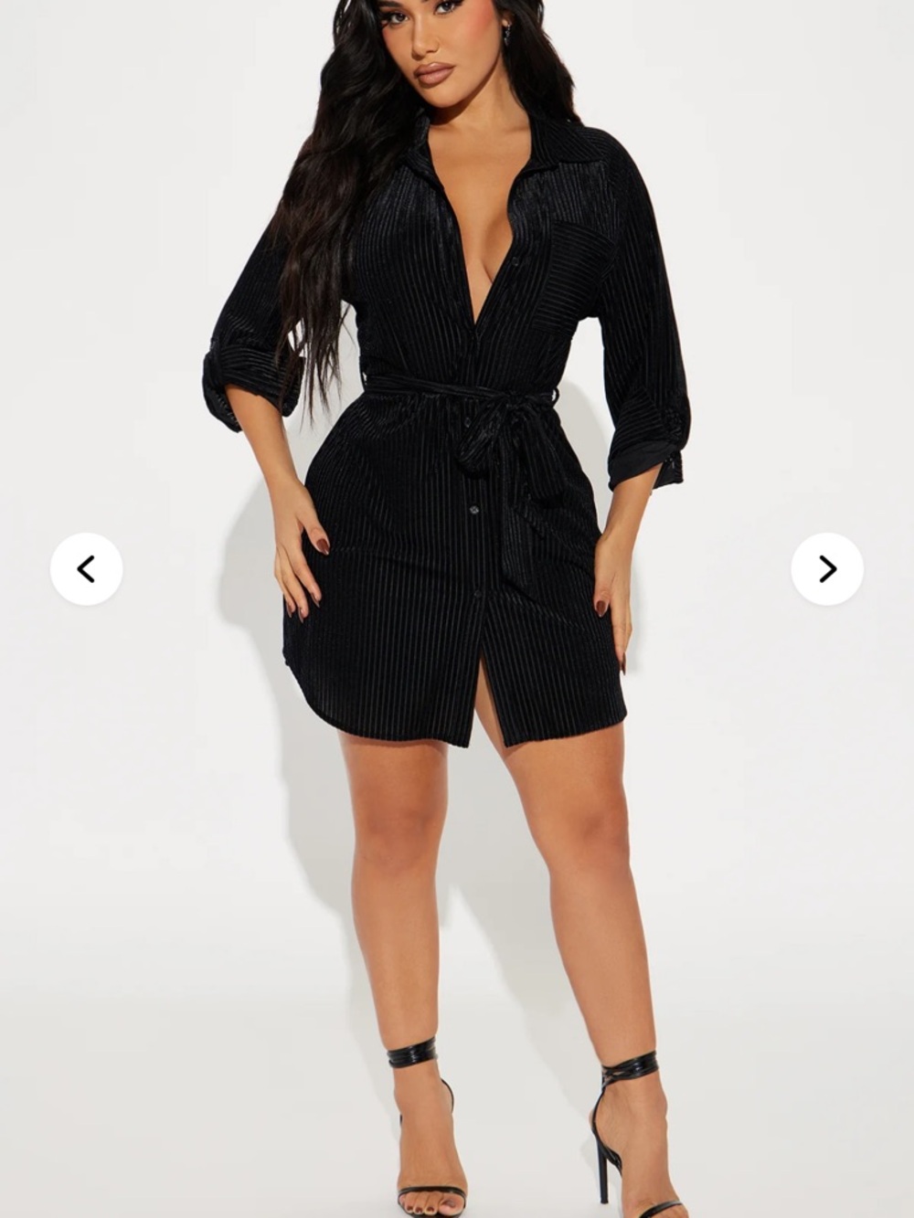Fashion Nova Black Pinstripe Shirt Dress Mini